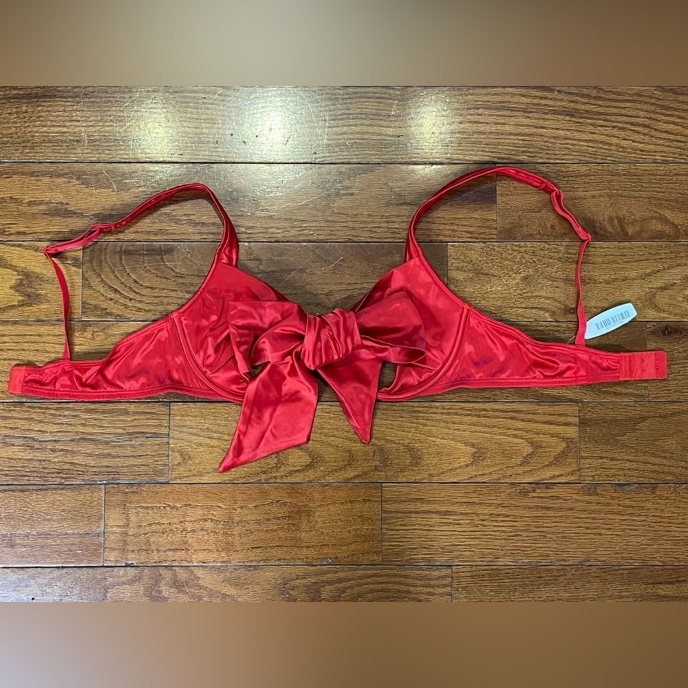 Adore Me Gynger Unlined Quarter Cup Bra Red Women’s M Satin Bow Underwire - Picture 2 of 6